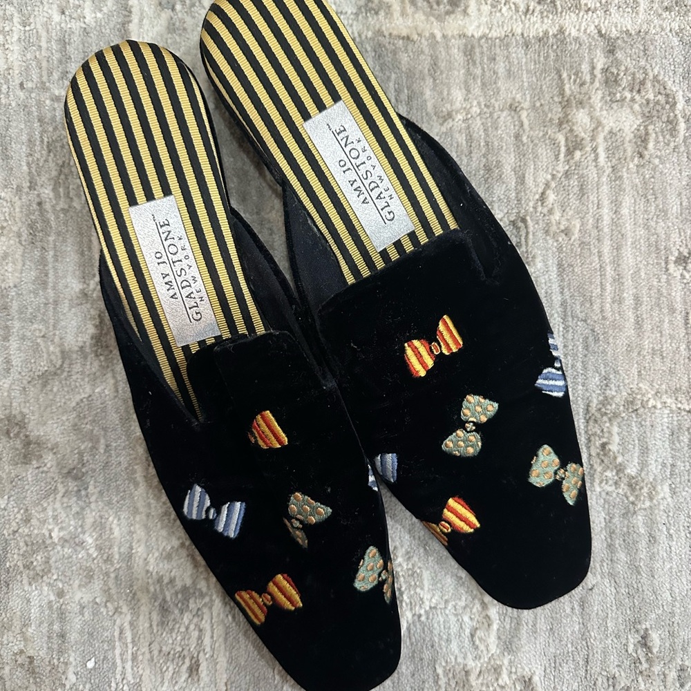 Black Velvet Mules with Bow Accents